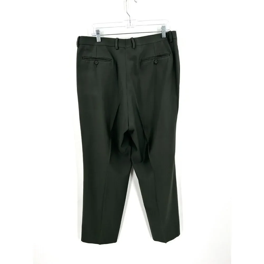 ZIGNONE *Flawed* Men's Super 100's Wool Forest Green Straight Leg Dress Pants 38